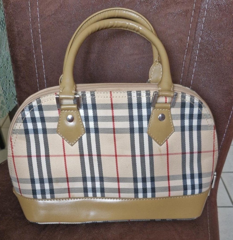 Dames handtas - 'Burberry' look - ritssluiting - beige/bruin, Verzenden, Zo goed als nieuw, Beige, Handtas