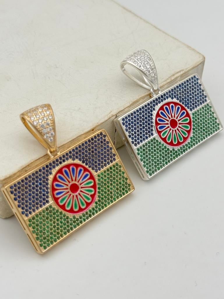 Prachtige 925 zilver Roma & Sinti vlag hanger (Gypsy), Overige voorstellingen, Nieuw, Ophalen of Verzenden, Nvt