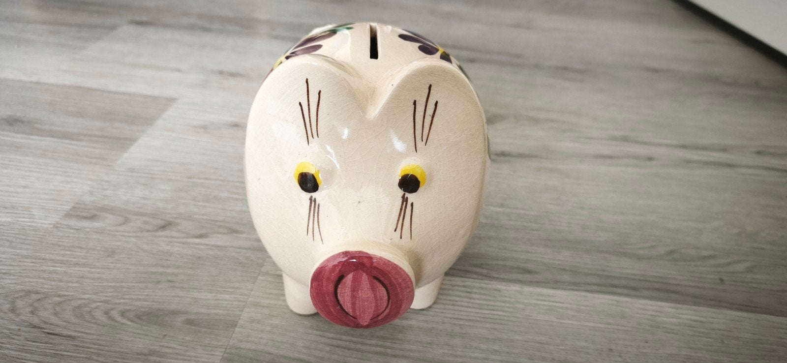 Vintage spaarvarken met bloemmotief, Ophalen of Verzenden