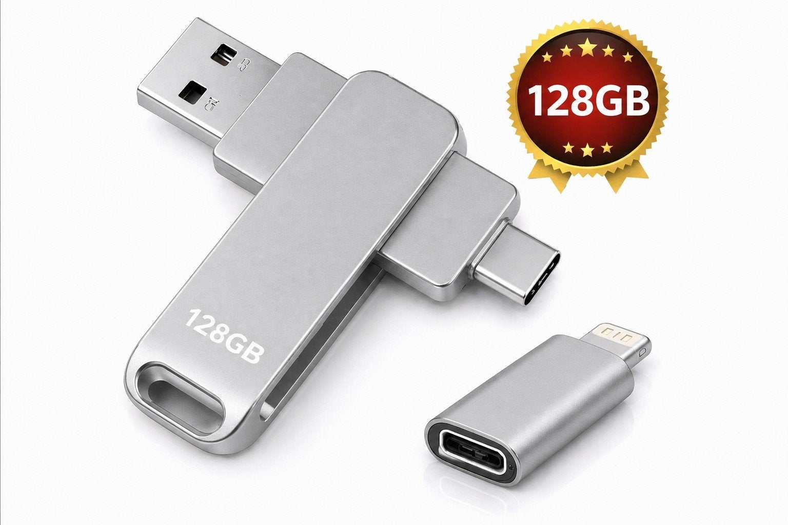 128 GB grijs 3-in-1 usbstick Universeel voor alle apparaten, Computers en Software, USB Sticks, Ophalen of Verzenden, Nieuw, Onbekend