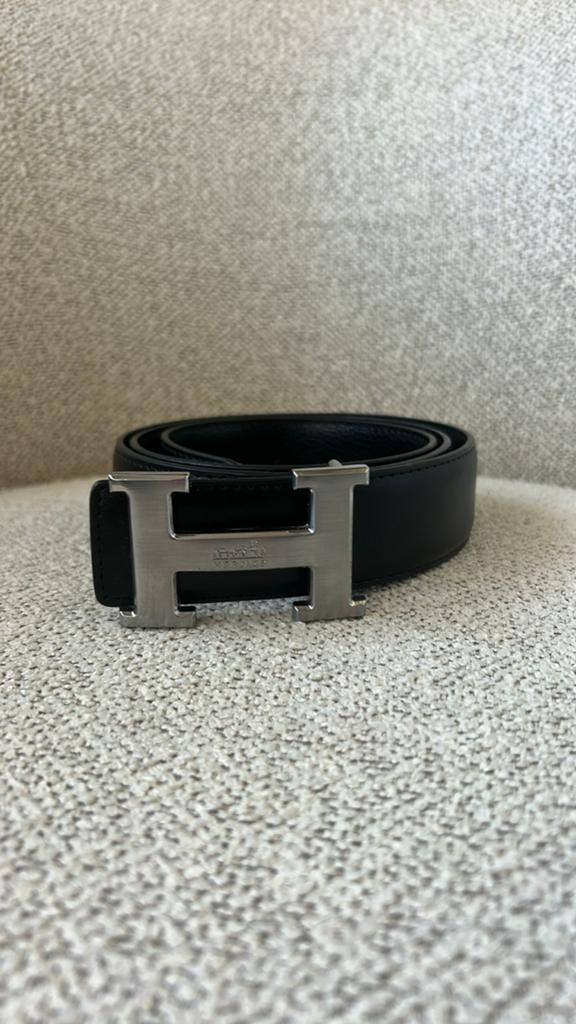 Hermès H-gesp riem, zwart leer, 120 cm, Heupriem, Ophalen of Verzenden, Zo goed als nieuw, 3 tot 5 cm