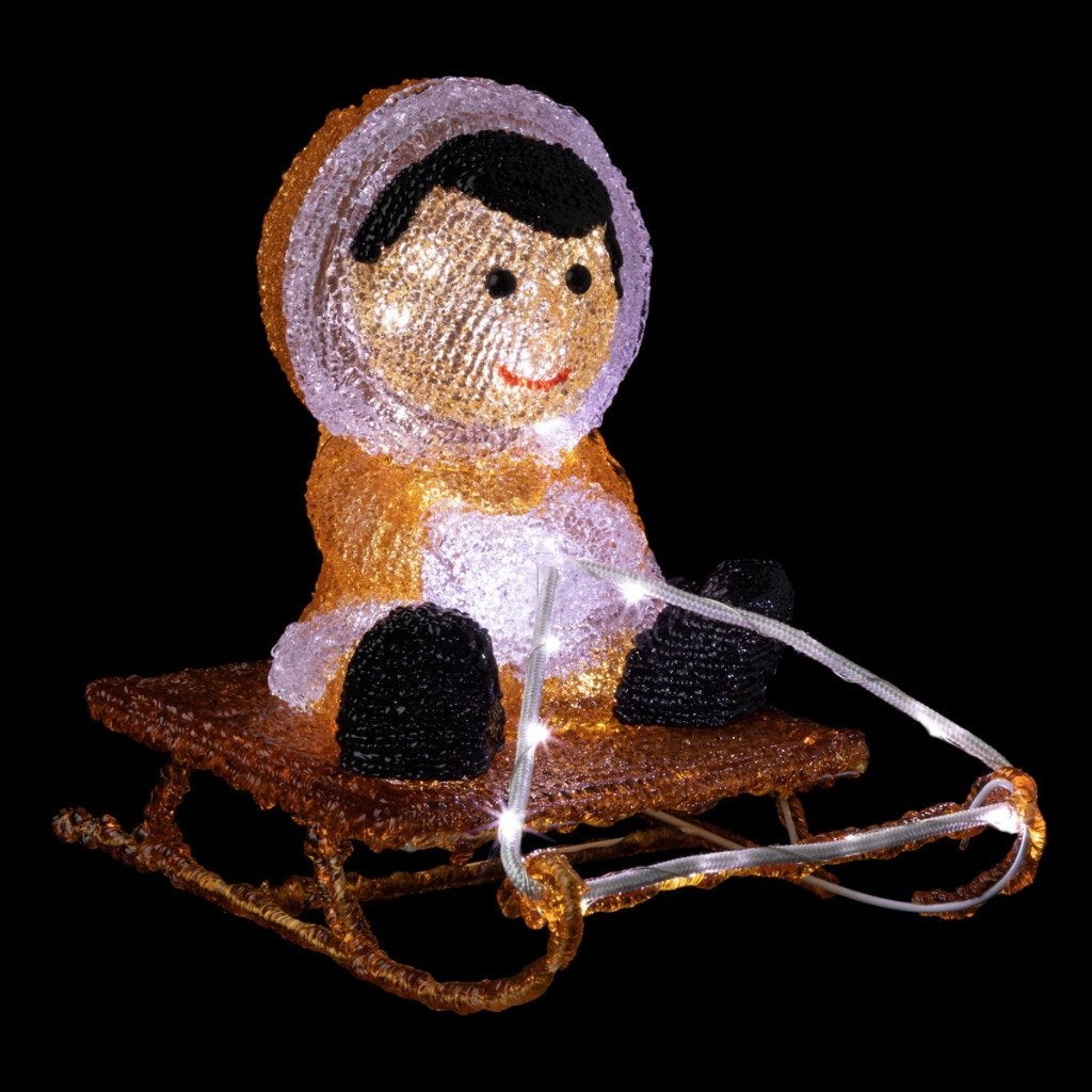 Acrylfiguur Eskimo op slee - 30 LEDs - hoogte 26cm - buiten, Ophalen of Verzenden, Nieuw