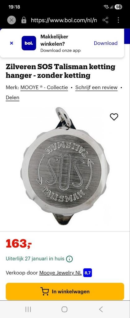 Zilveren SOS Talisman ketting hanger - zonder ketting, Ophalen of Verzenden