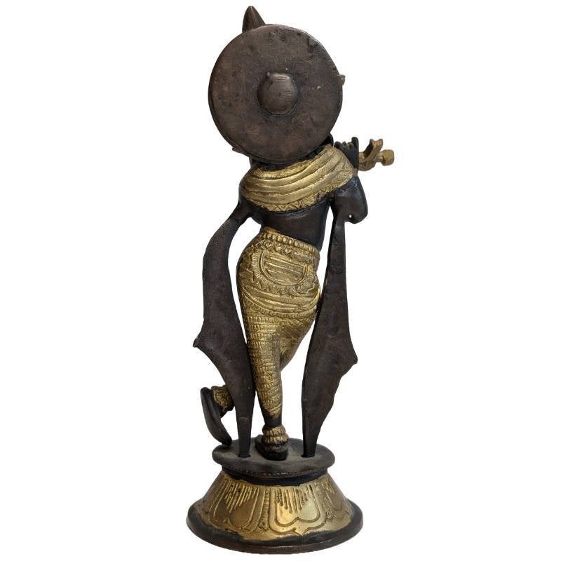 bronzen Krishna beeld met fluit – India – 006, 26 cm, Gebruikt, Ophalen of Verzenden, Goud
