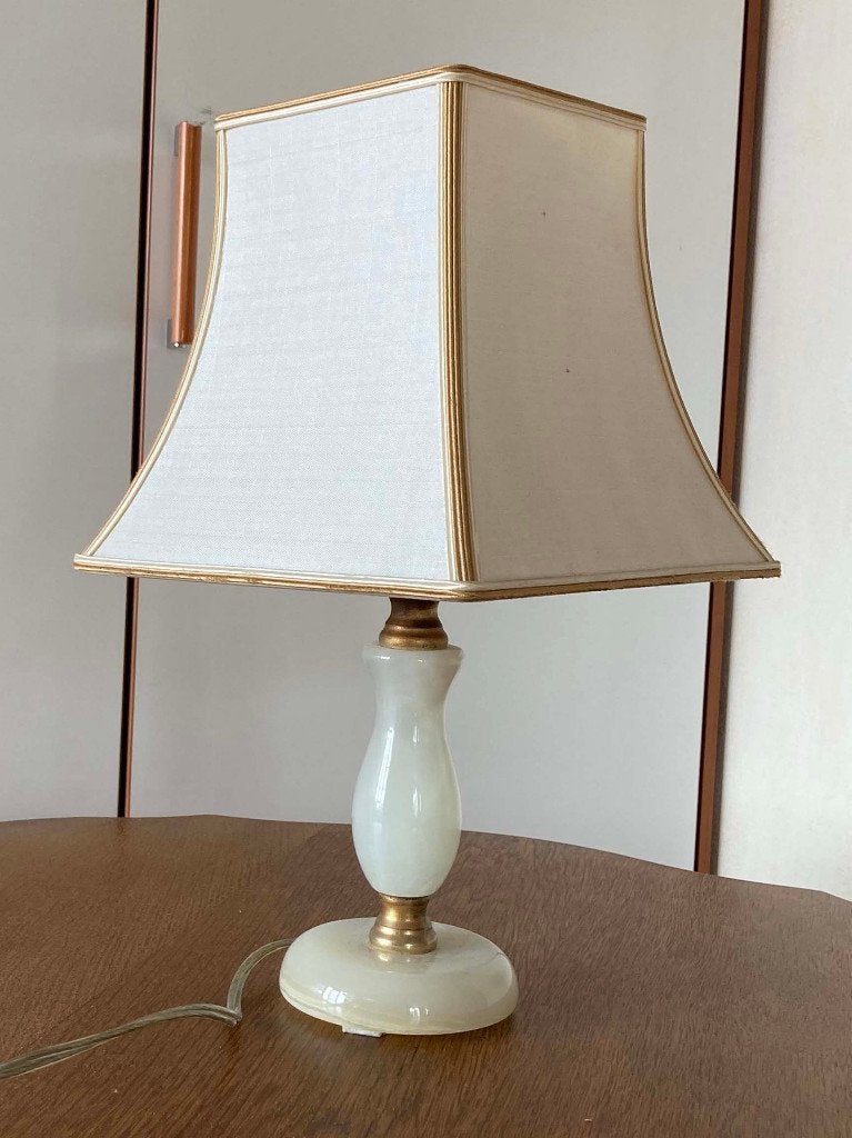 Schemerlamp H: 35,5 cm met wit marmeren voet, Ophalen, Gebruikt, Schemerlamp, 35 cm