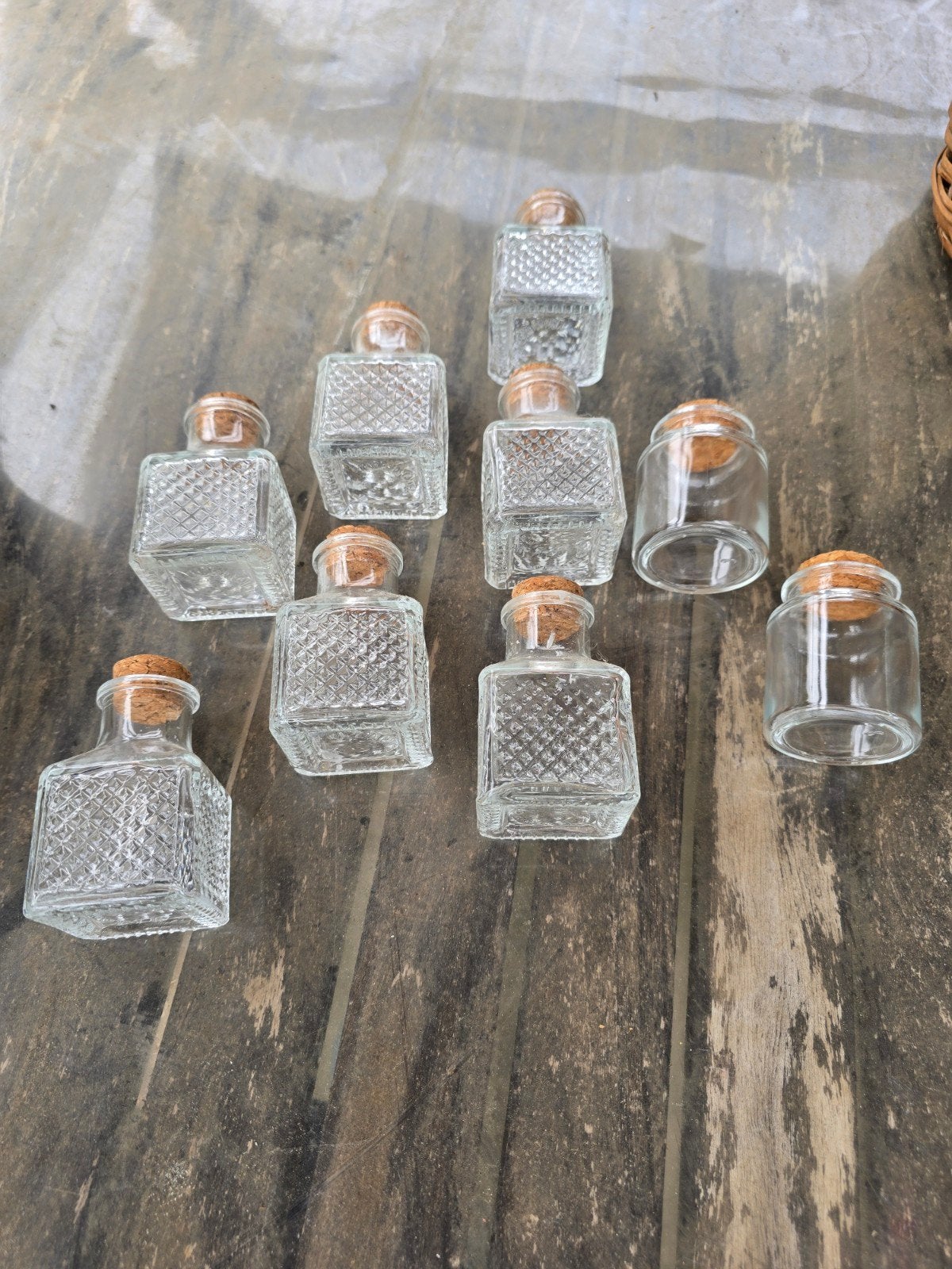 glazen potjes met kurkdeksel, Ophalen of Verzenden