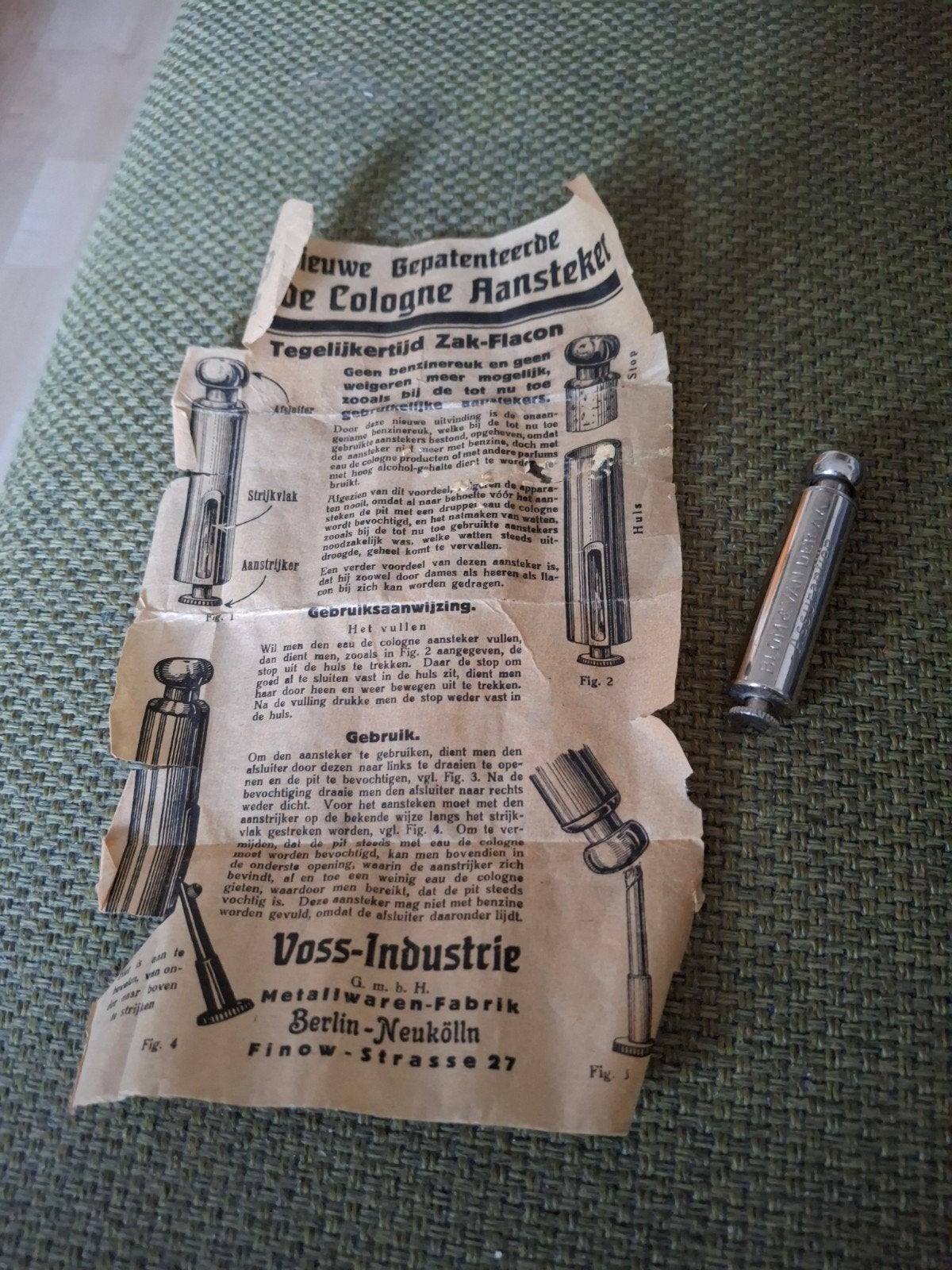 Vintage Eau de Cologne Aansteker met originele handleiding, Ophalen of Verzenden