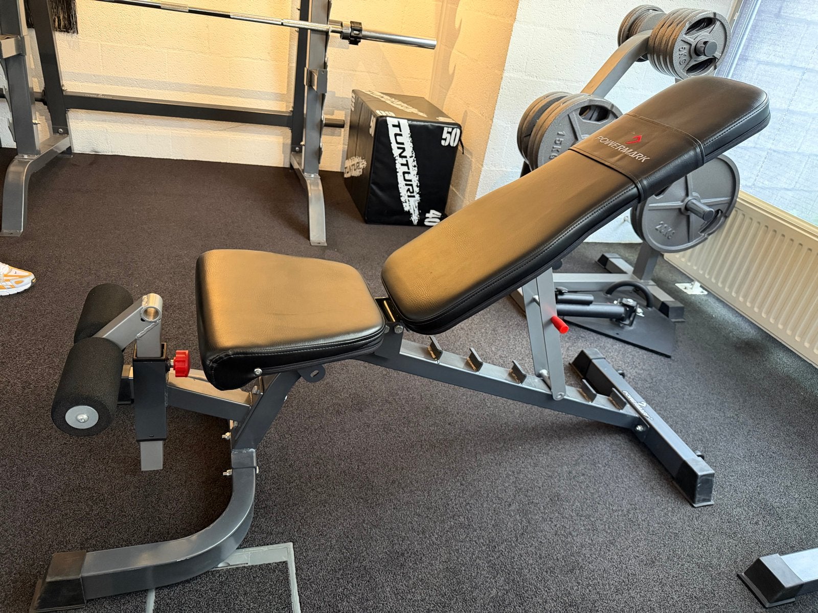 Verstelbare fitnessbank Powermark, Ophalen, Gebruikt, Armen, Fitnessbank