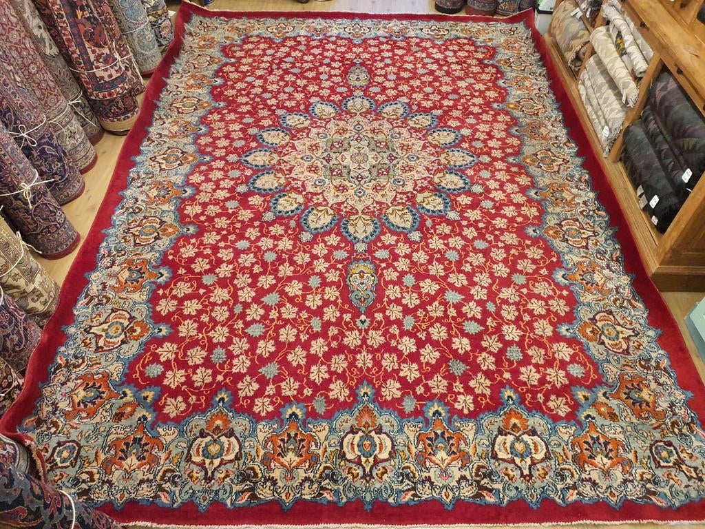 Vintage handgeknoopt perzisch tapijt kashan 376x268, Info@SlatsAntiek.nl, Perzisch, 200 cm of meer, Ophalen of Verzenden