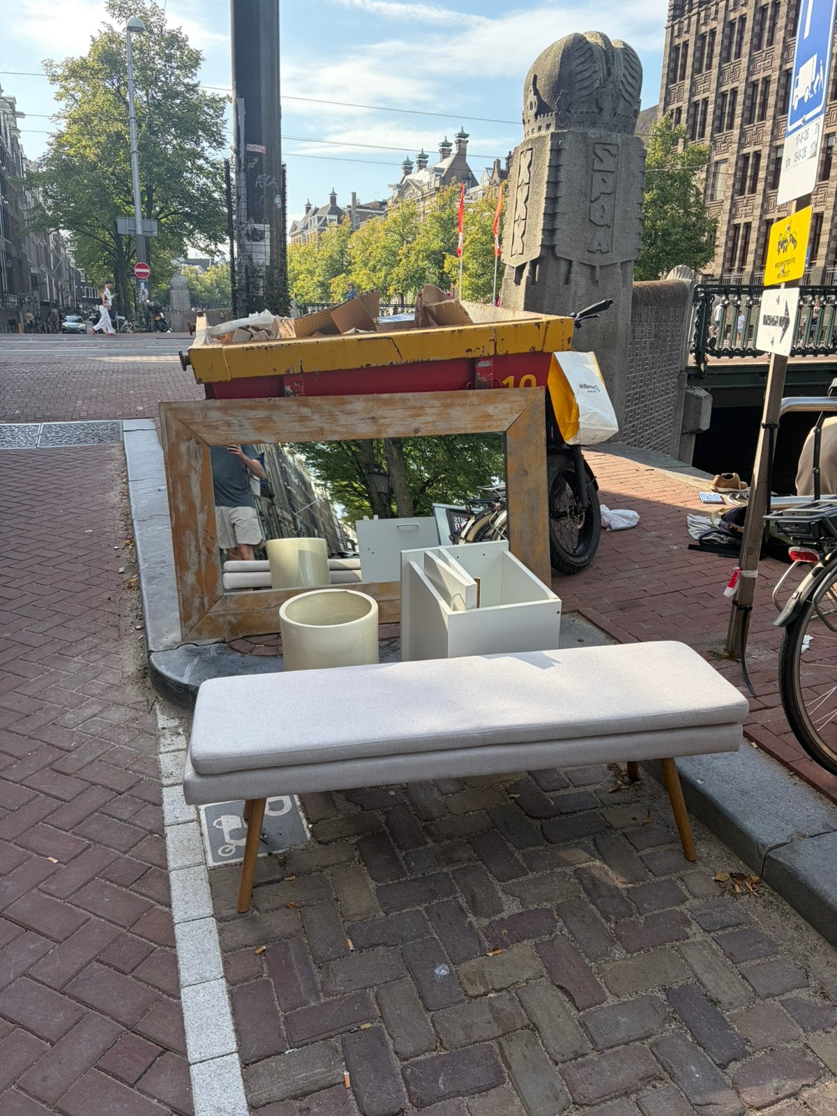 Mooie voetenbank + spiegel, Ophalen, Zo goed als nieuw, Rechthoekig