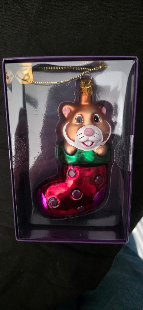 Hamster Sok glazen kersthanger nieuw, Ophalen of Verzenden, Nieuw