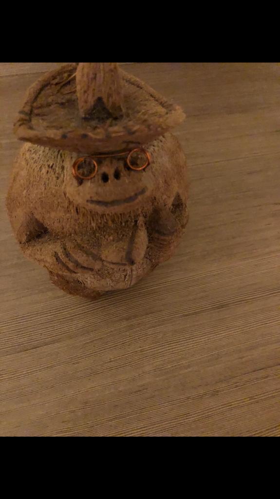 Vintage 70s Kokosnoot aapje beeldje, Ophalen, Gebruikt, Dier