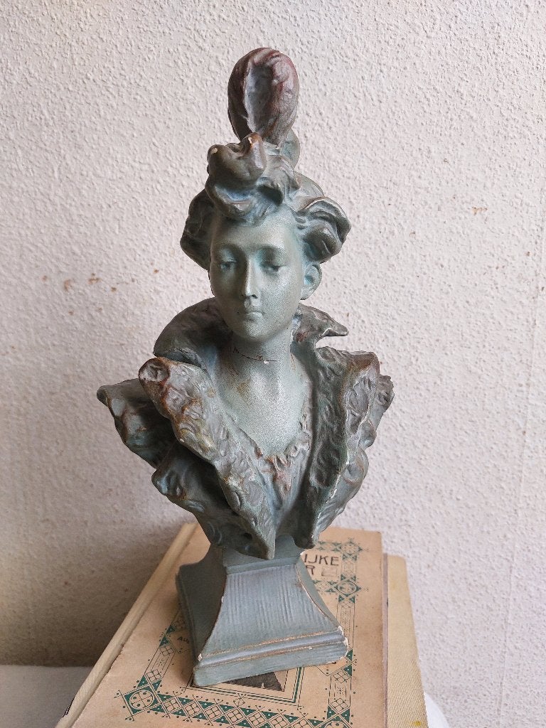 Art- nouveau buste chalkeware, Antiek en Kunst, Ophalen