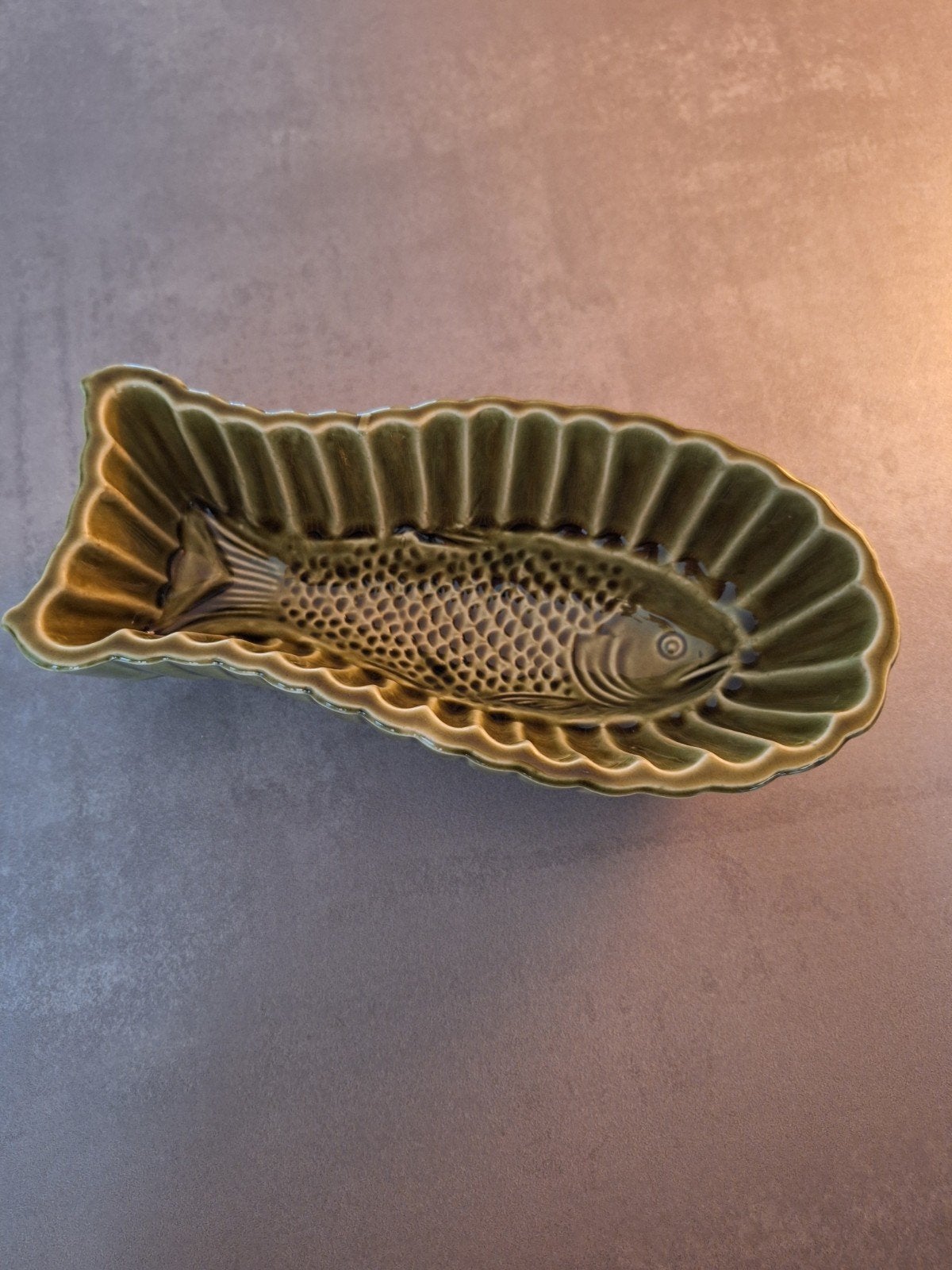 Vintage Groene Keramieken Visschaal / Ovenschaal, Ophalen of Verzenden