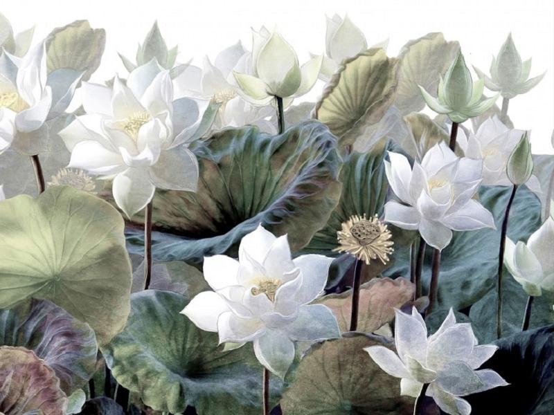 Bloemen behang Lotus Flowers XL, 375x270 cm, Muurdeco4kids, Verzenden, Minder dan 10 m², Romantisch, trendy, Bloemenbehang