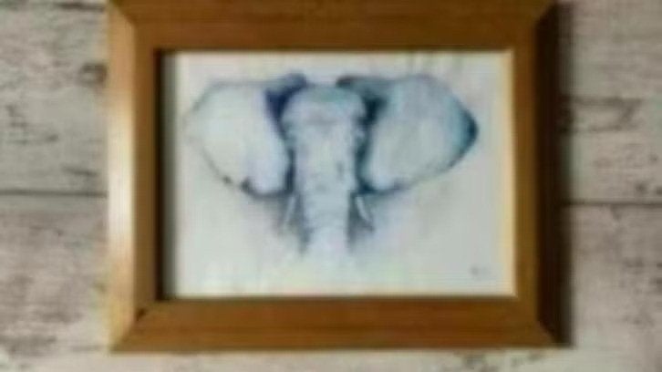 Aquarel olifant blauwtinten, Minder dan 50 cm, Oorspronkelijke maker, Nieuw, Ophalen of Verzenden