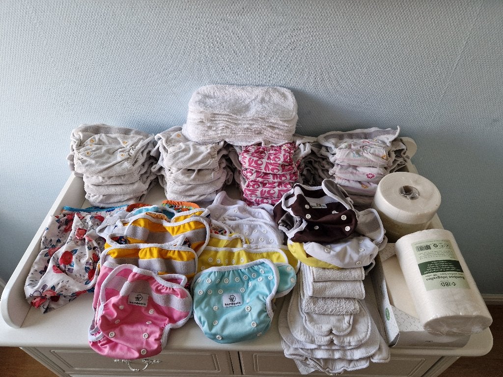Groot pakket wasbare luiers (hu-da, bamboolik), Kinderen en Baby's, Ophalen of Verzenden, Gebruikt, Overige typen, Overige merken