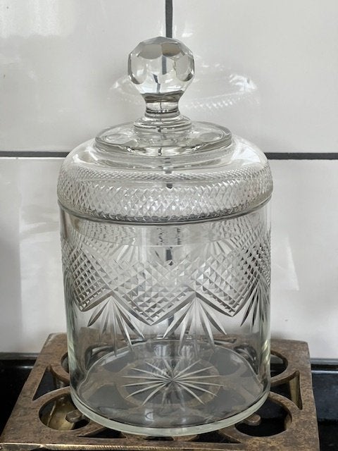 KOEKPOT- OF BESCHUITPOT IN DIAMANT/WAAIER SLIJPSEL, Antiek en Kunst, Verzenden