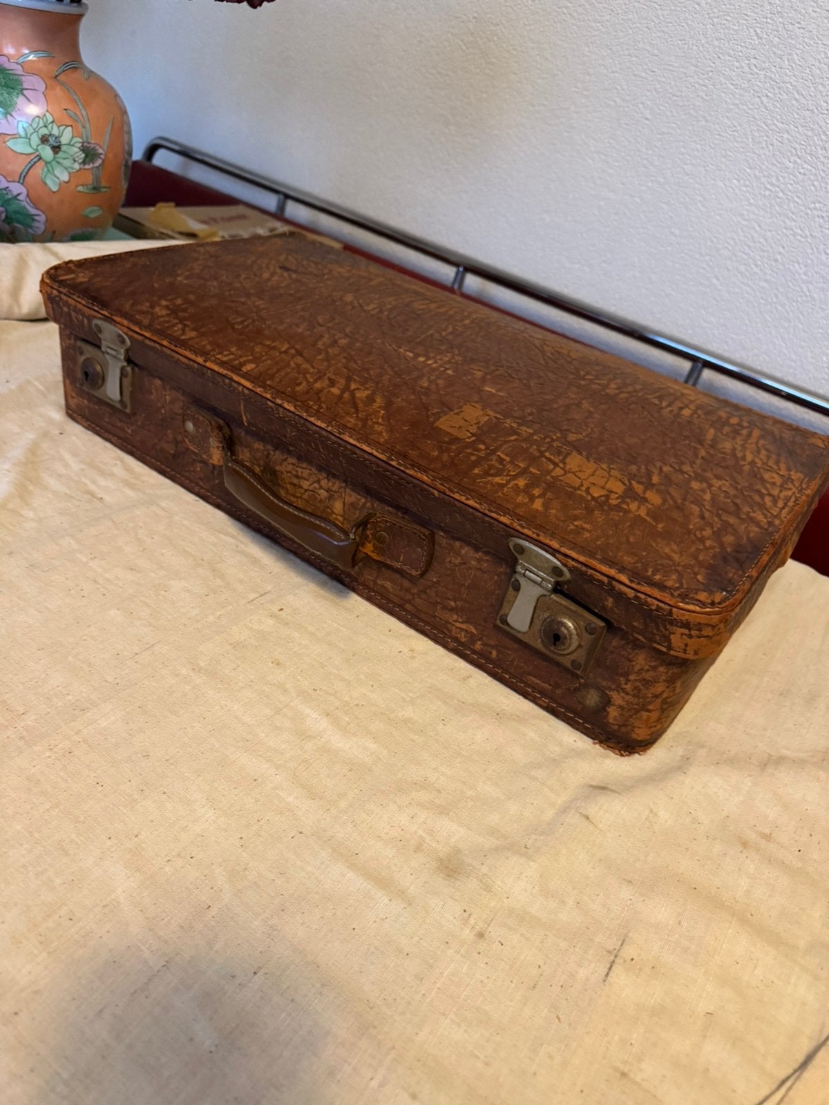 Oude Koffer,leer,vintage, Ophalen of Verzenden
