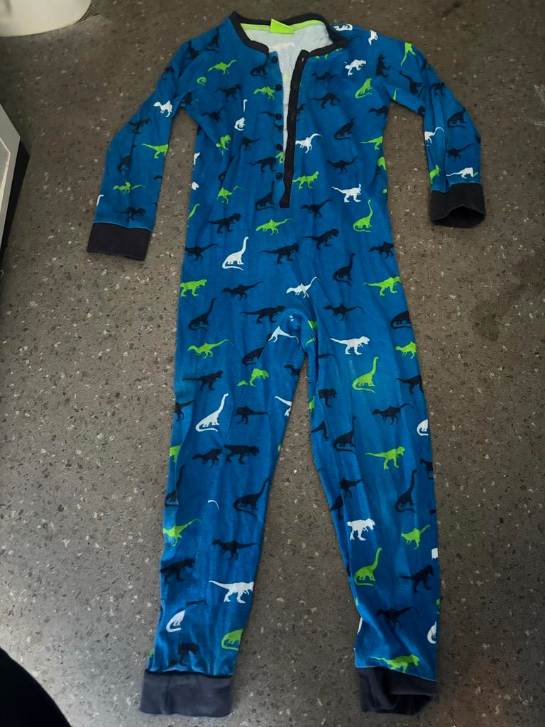 Dinosaurus Onesie Maat 116/122 - Blauw met Dinos, Ophalen of Verzenden, Gebruikt, Jongen of Meisje, Nacht- of Onderkleding