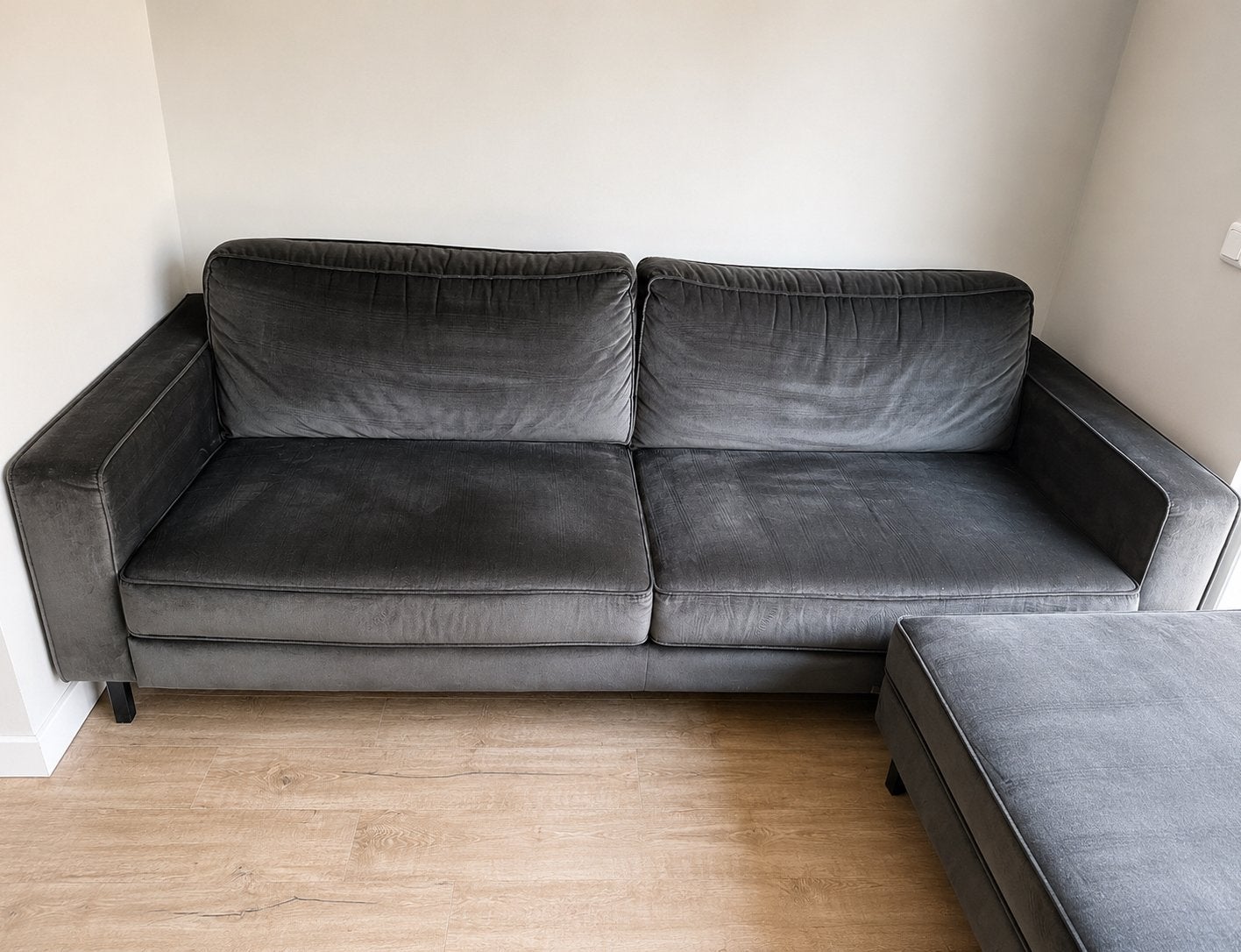 Woood Robin 3-zitsbank + hocker – Fluweel Warm Groen, Ophalen, Gebruikt, Driepersoons, 75 tot 100 cm