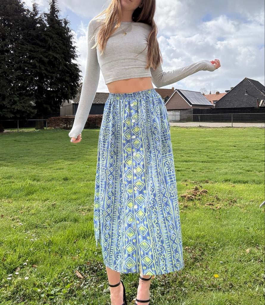 Made in Californie Vintage Lange Zomerrok, Blauw, Ophalen of Verzenden, Maat 36 (S), Gedragen