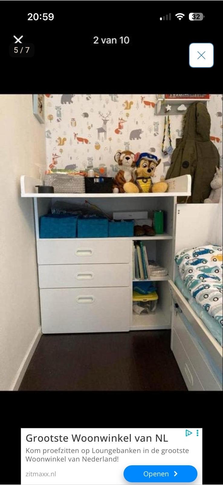Kinderbed met matras en optioneel kastje, Ophalen, Gebruikt, 70 tot 85 cm, 140 tot 160 cm