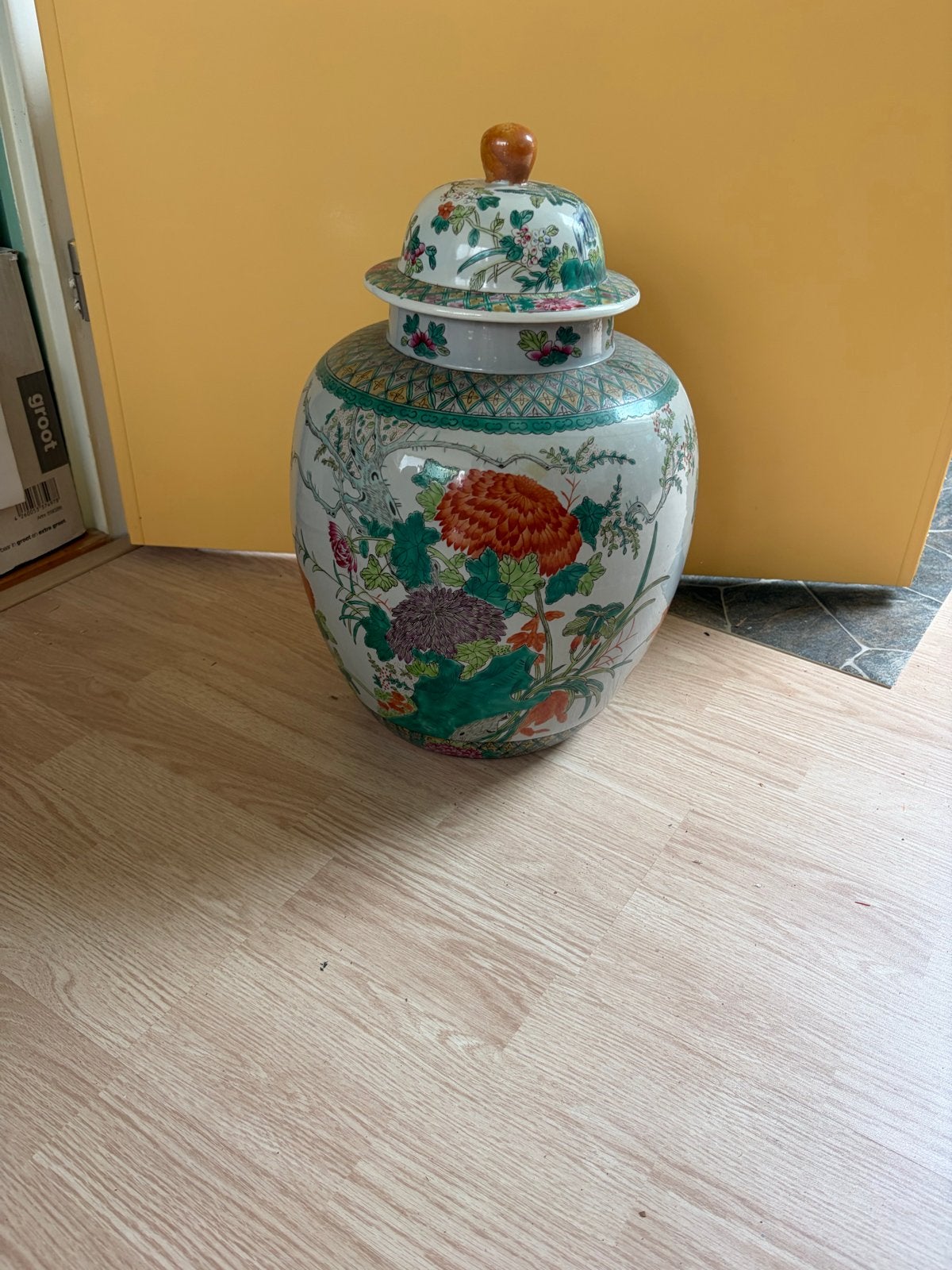 Grote Chinese gemberpot met deksel, handgeschilderd, Ophalen