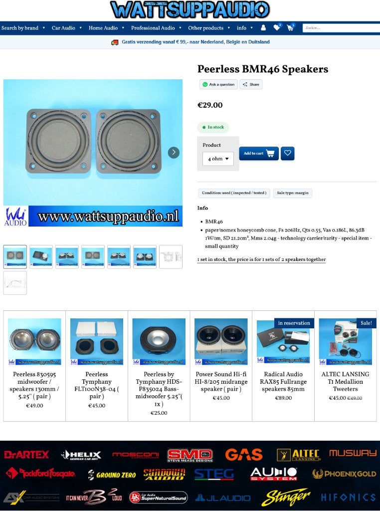 Peerless BMR46 Speakers, Audio, Tv en Foto, Overige merken, Gebruikt, ., Speakerset