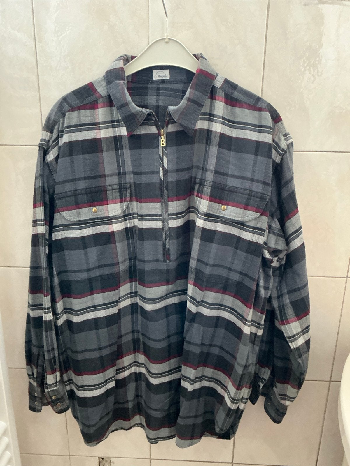 Bogner geruit overhemd met rits - Maat 44, Kleding | Heren, Overhemden, Gedragen, Halswijdte 43/44 (XL), Grijs, Ophalen of Verzenden