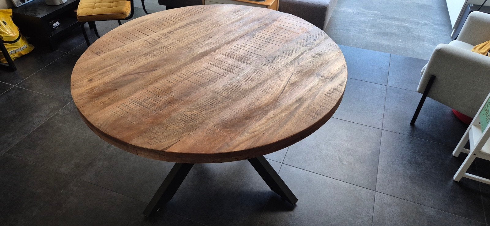 Ronde eettafel van mangohout, Ophalen, Gebruikt, Rond, 75 – 100