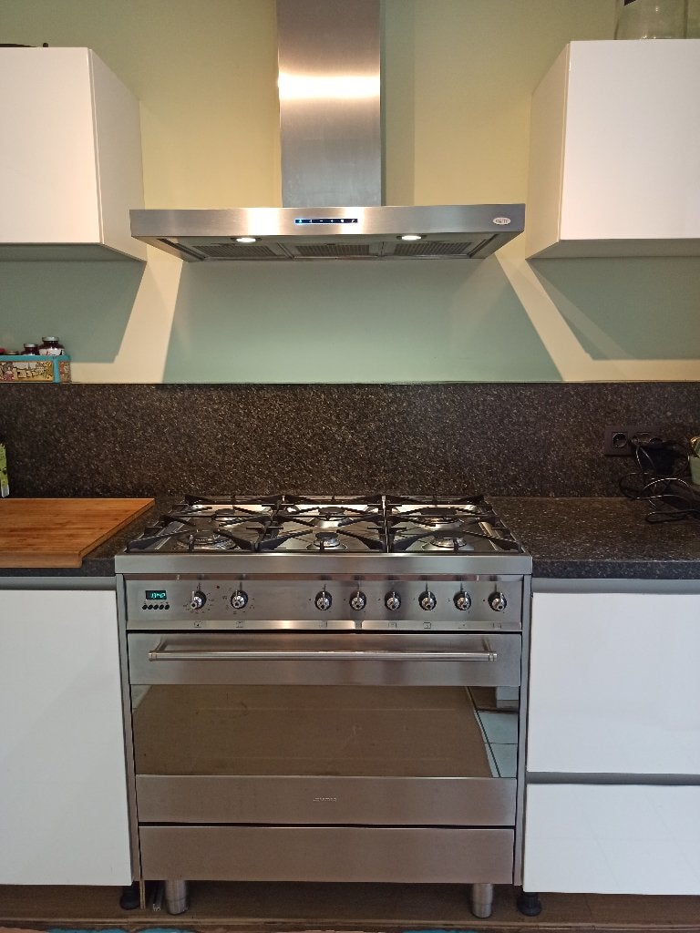 6 pits gasfornuis met oven 90cm, Ophalen, Gebruikt, 60 cm of meer, Gas