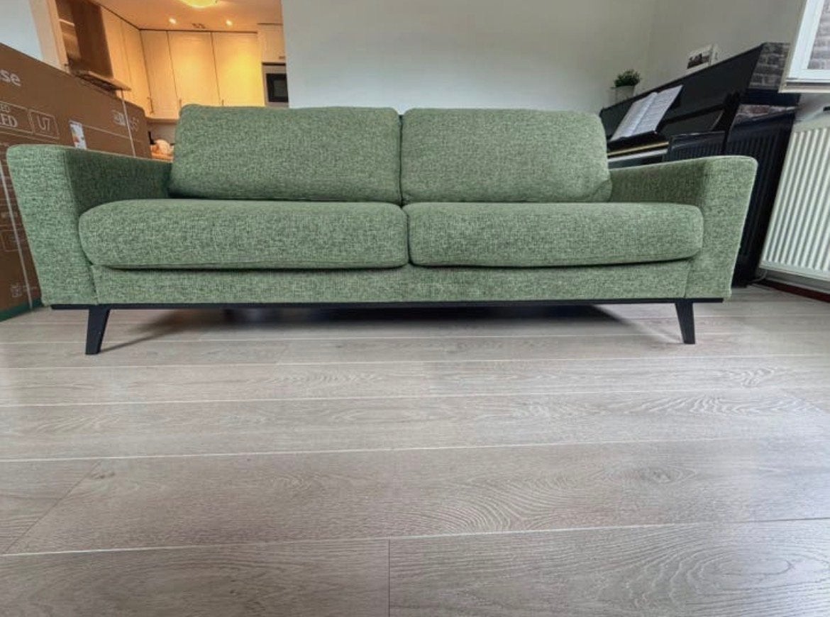 Groene bank van Goossens in zeer goede staat, Ophalen, 150 tot 200 cm, 75 tot 100 cm, Rechte bank