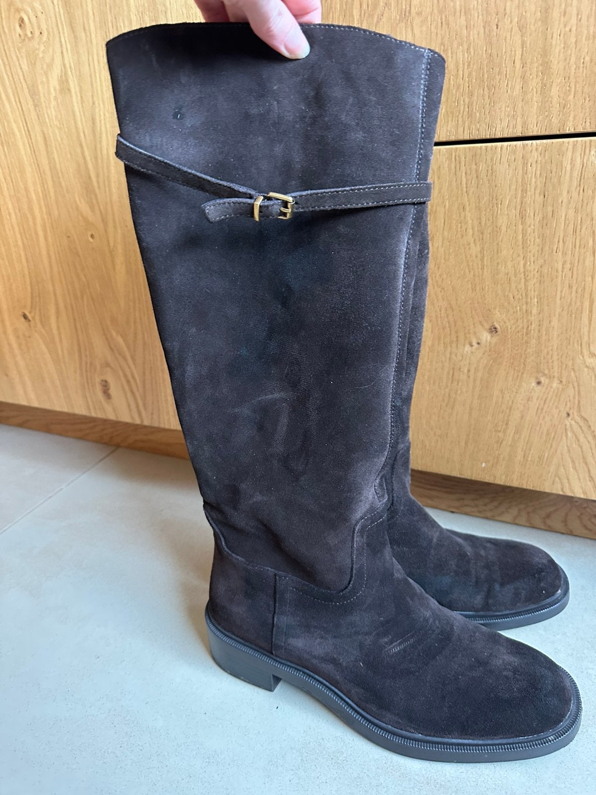 Zara hoge suede riding boots laarzen, bruin, maat 38, Hoge laarzen, Bruin, Ophalen of Verzenden, Gedragen