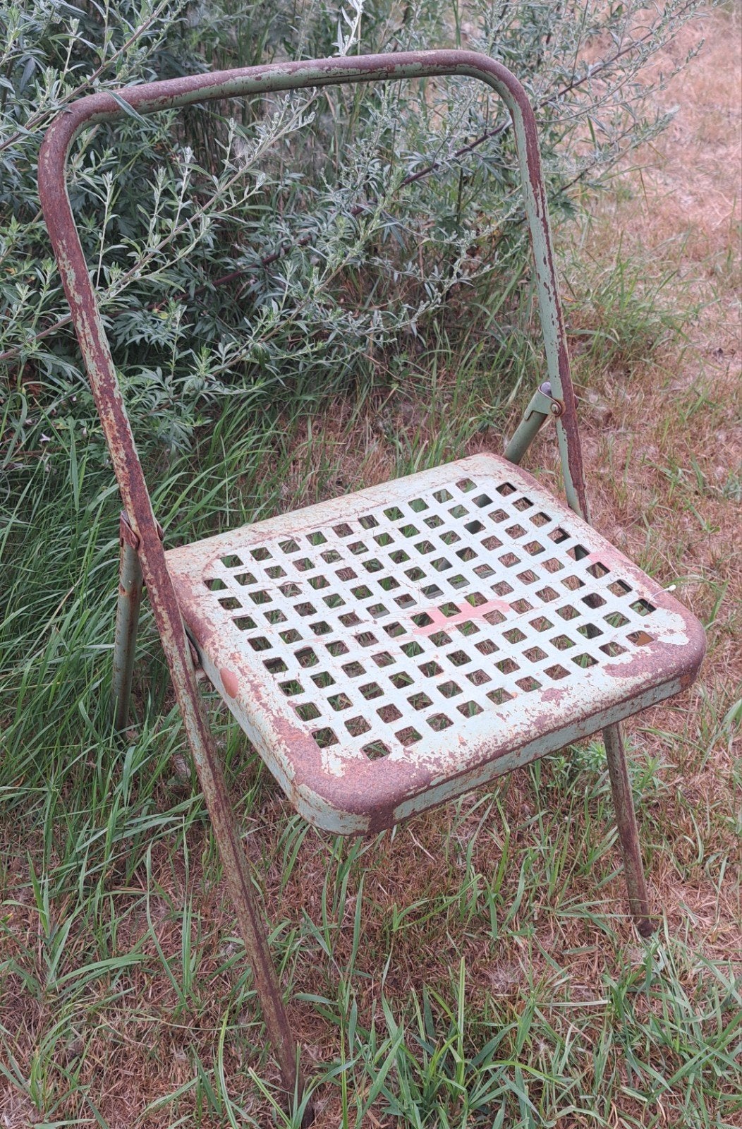 Brocante groen metalen stoel tuinstoel inklapbaar, Antiek en Kunst, Ophalen
