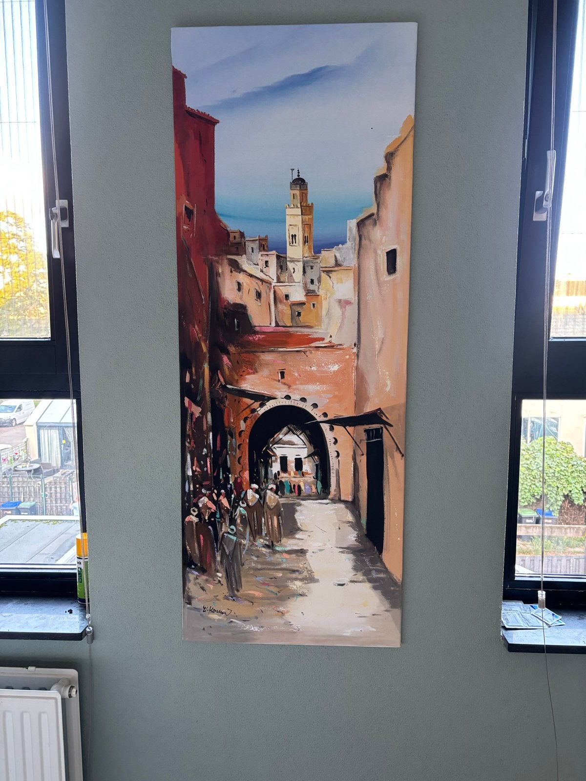Handgeschilderd Marrakesh Schilderij - Zware Kwaliteit, Antiek en Kunst, Ophalen, Hout, Handgeschilderd, Stadsgezicht
