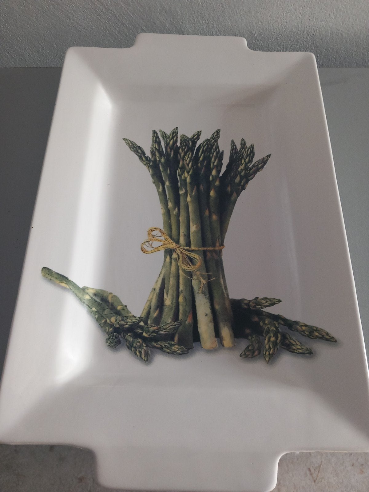 Witte schaal met asperge print 27x44cm nieuw, Huis en Inrichting, Woonaccessoires | Schalen en Manden, Porselein of Keramiek, Schaal