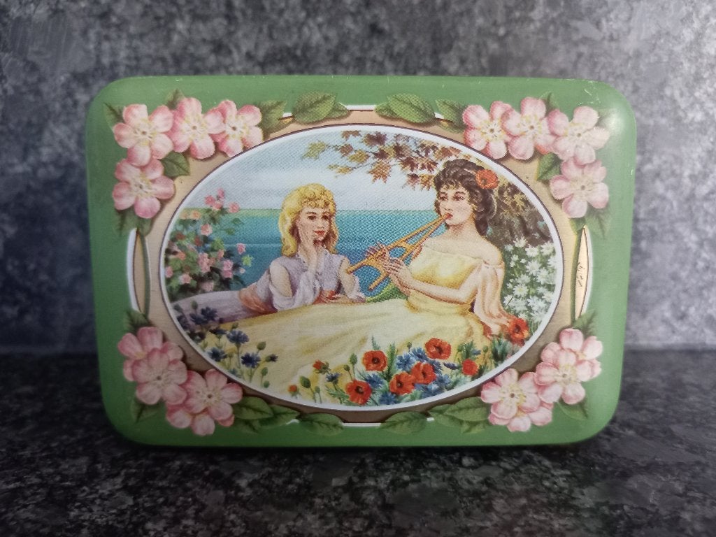 Antiek / Vintage / Retro blik afbeelding vier jaargetijden., Verzamelen, Blikken, Ophalen of Verzenden, Gebruikt, Overige, Overige merken