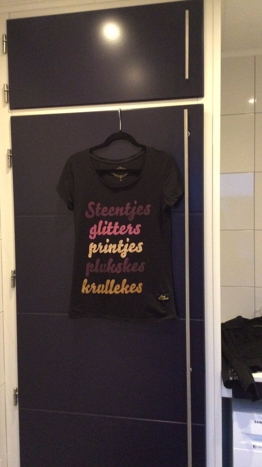 Roy Donders shirt met glitter opdruk maat L, Kleding | Dames, Ophalen of Verzenden, Zo goed als nieuw, Zwart, Korte mouw