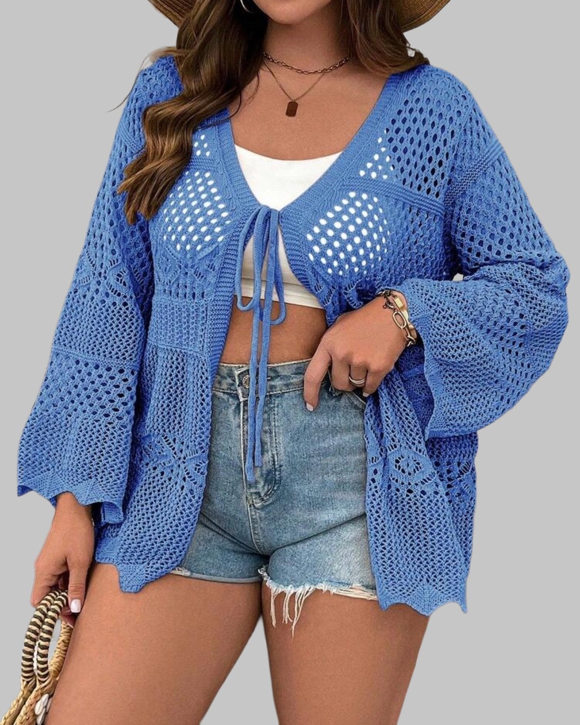 Gehaakt vest met strik detail - Blauw (44-50), Verzenden, Nieuw, Blauw, Trui of Vest