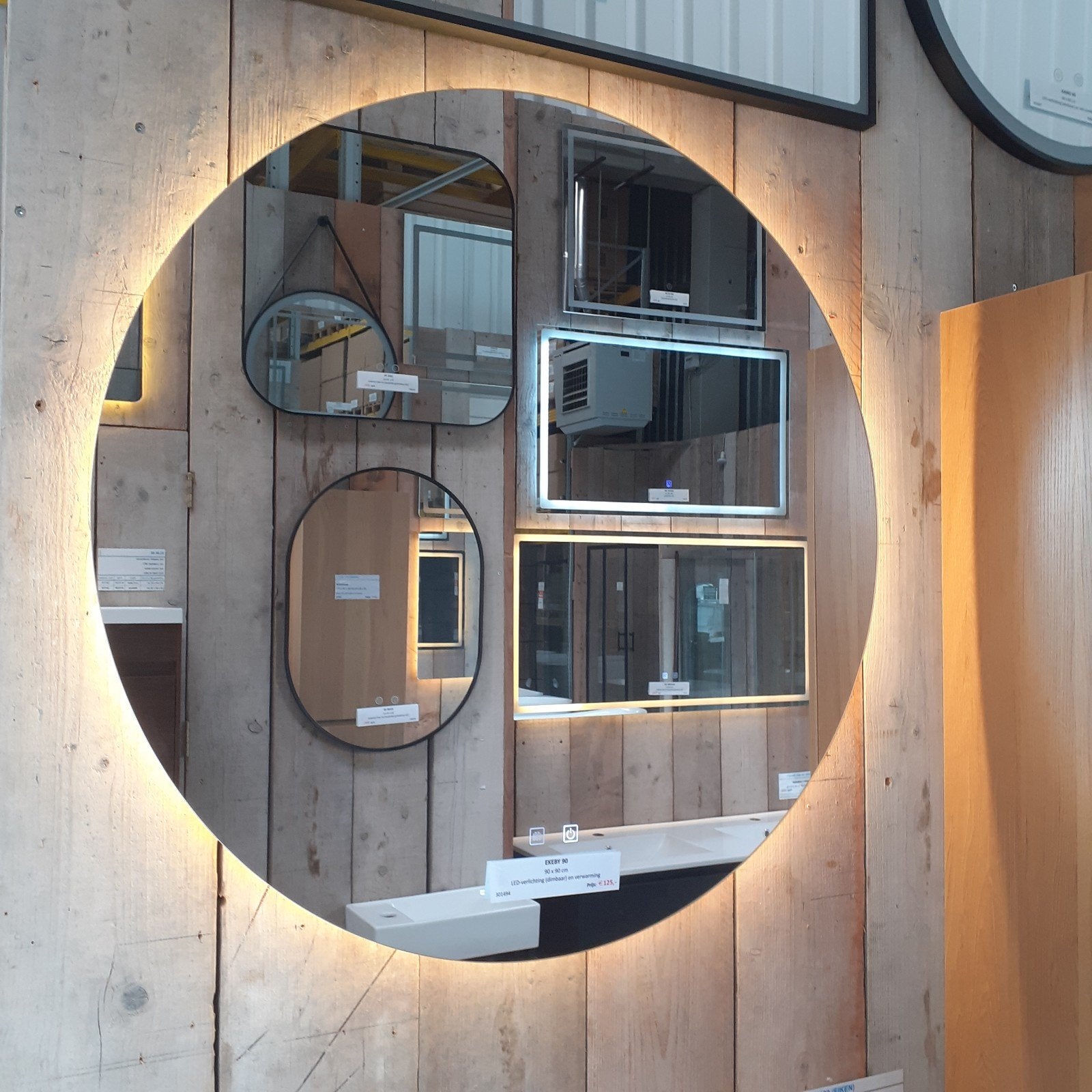 OP=OP! Spiegel, LED 3 kleuren, condensvrij, rond, Ekeby 90, Ophalen of Verzenden, Nieuw