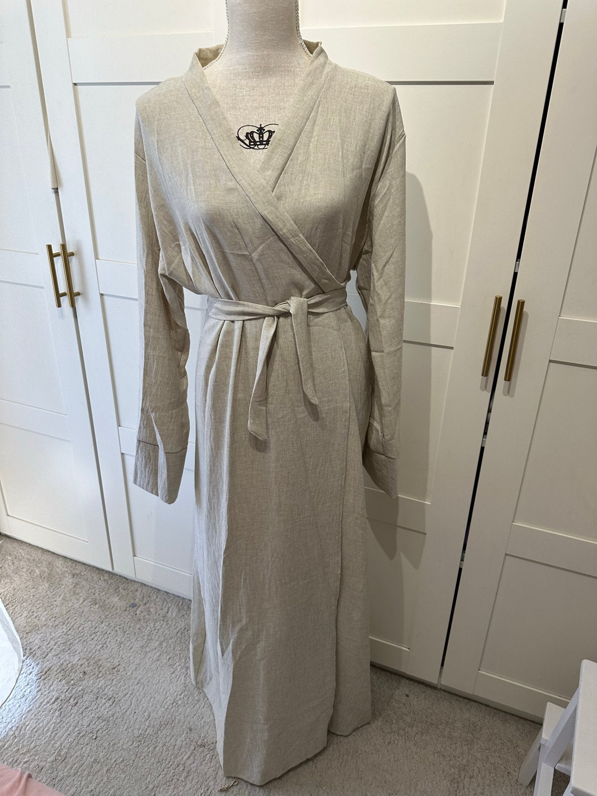 Nieuwe linnen overslag jurk - One Size, Ophalen, Nieuw, Beige