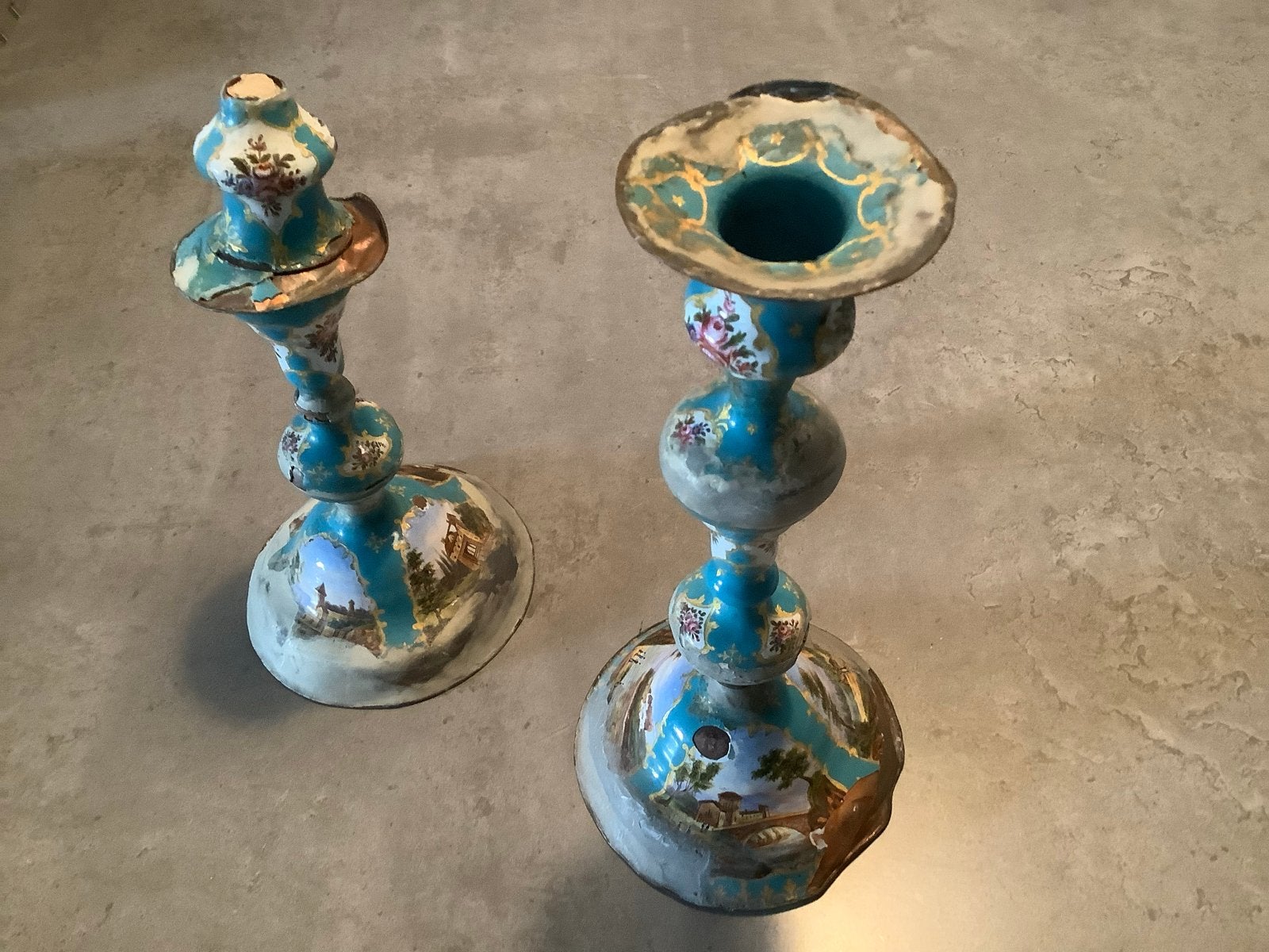 Antieke kandelaars -  cloisonne emaille op koper, Ophalen, Koper of Brons