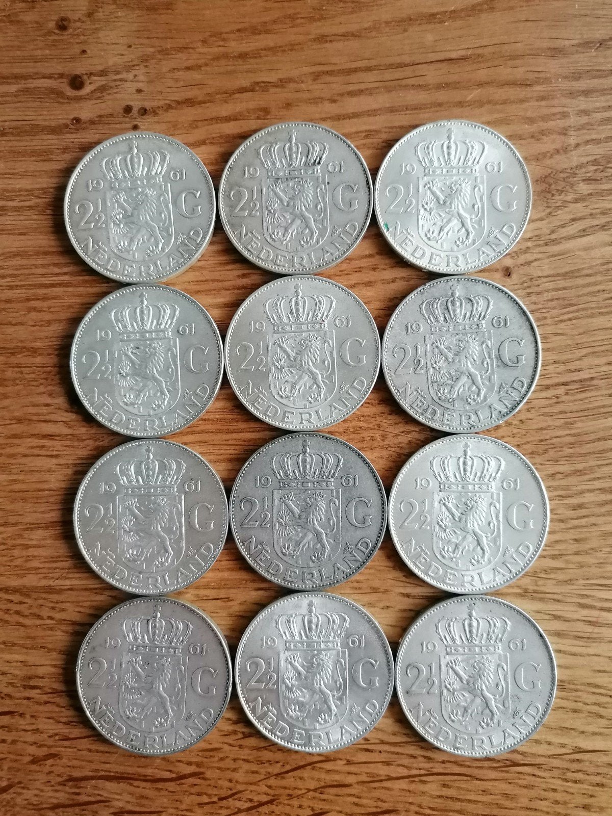 12x Zilveren 2½ Gulden Juliana 1961 - Nederlandse Munten, Koningin Juliana, Setje, Zilver, Ophalen of Verzenden