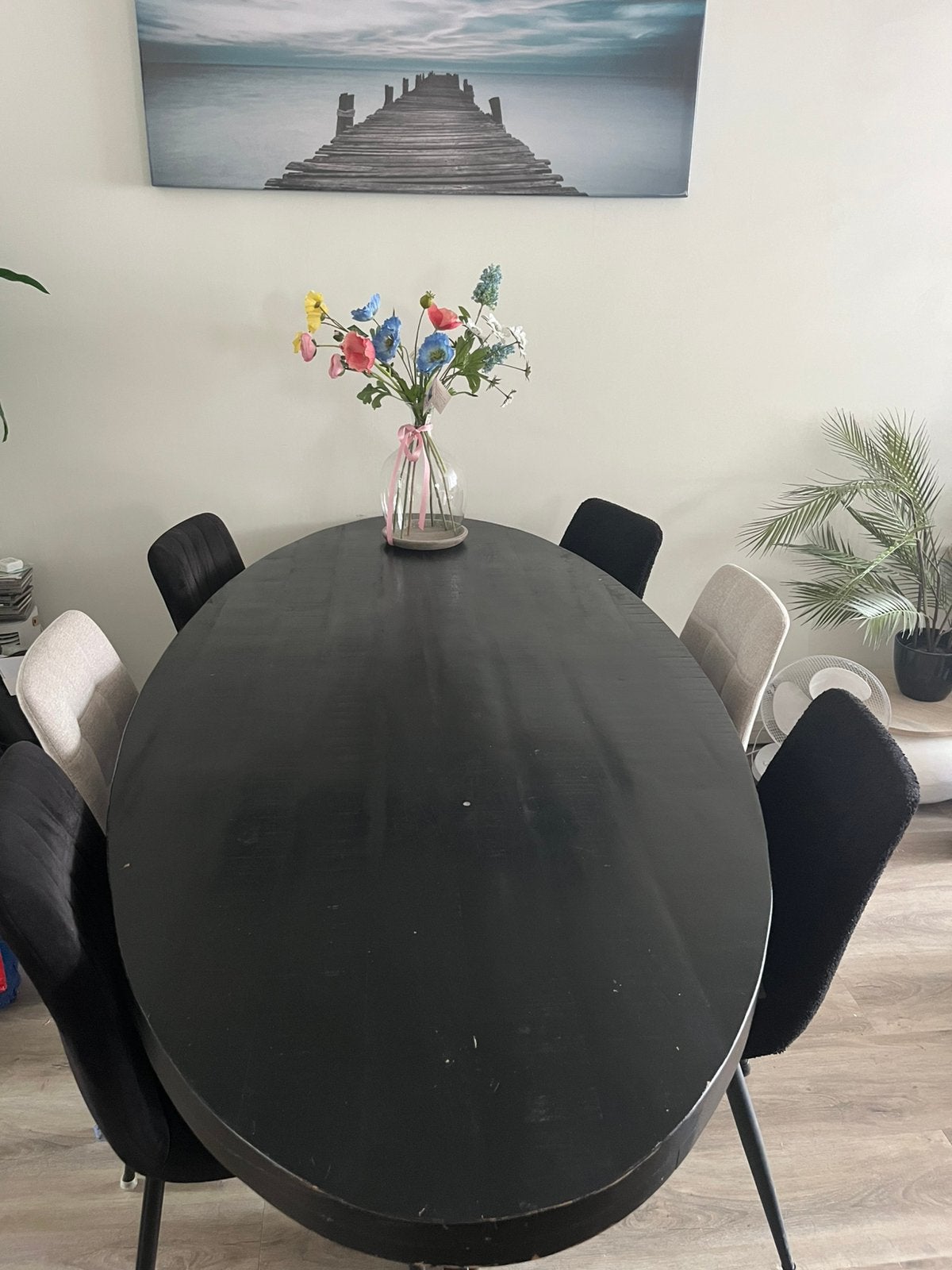 Grote ovale tafel met 4 stoelen - ruilen of te koop, Huis en Inrichting, Tafels | Eettafels, Ophalen, Gebruikt, 200 cm of meer