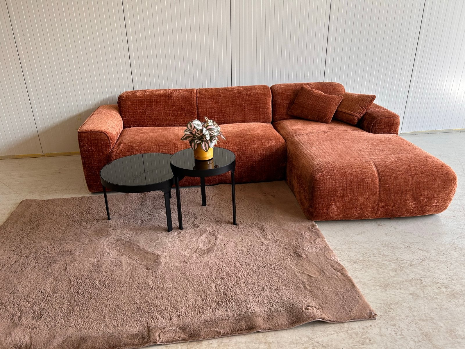 WOOD luxe hoekbank / loungebank – terracotta – uitklapbaar