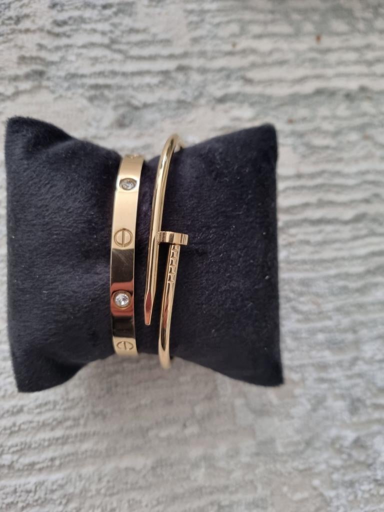 Gouden kleur armbanden set - Cartier stijl, Met kristal, Staal, Nieuw, Ophalen of Verzenden