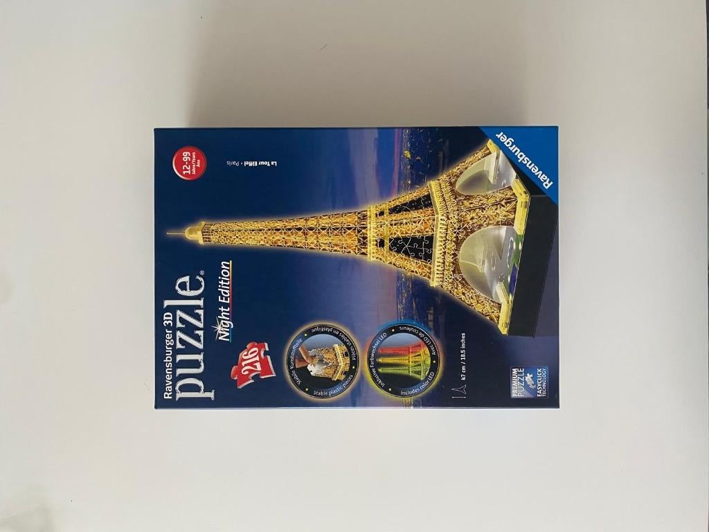 Ravensburger 3D puzzel: de eiffel Toren (met lampjes), Ophalen, Minder dan 500 stukjes, Zo goed als nieuw, Rubik's of 3D-puzzel