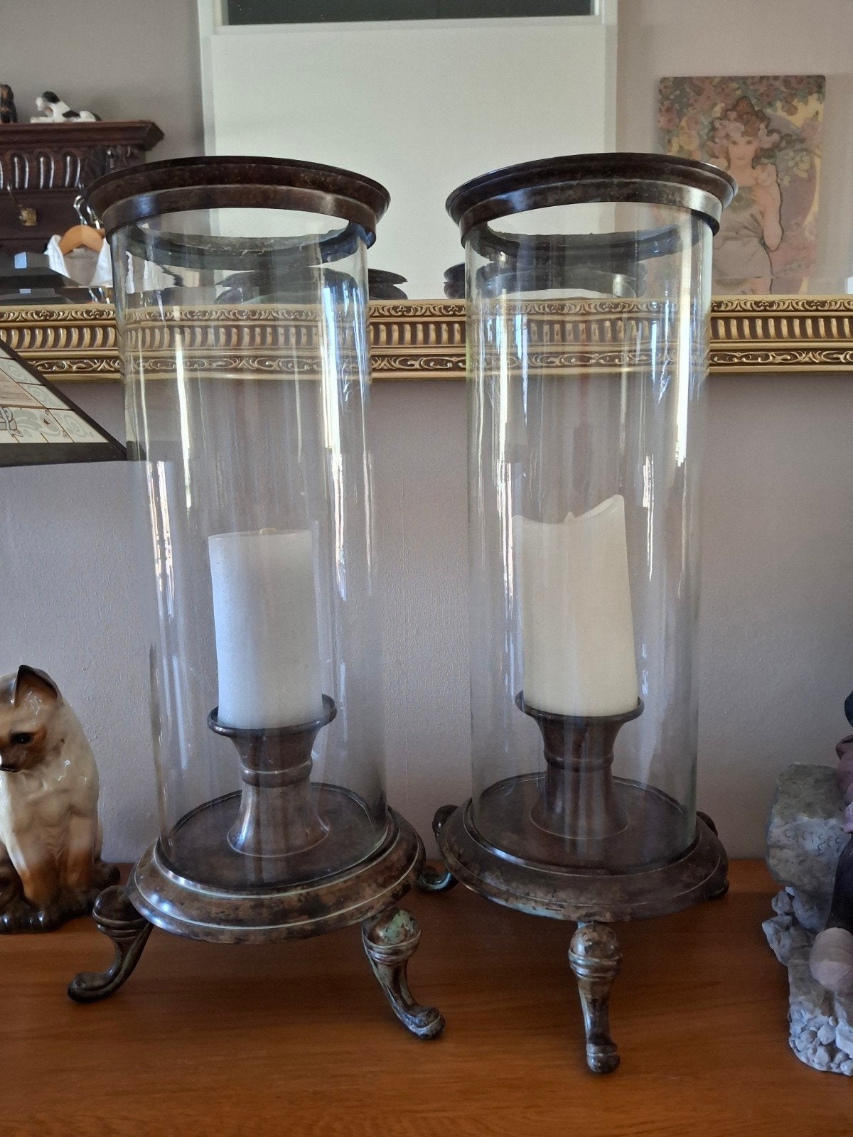 Set van 2 windlichten, 50 cm hoog, als nieuw, Antiek en Kunst, Antiek | Kandelaars, Ophalen, Glas