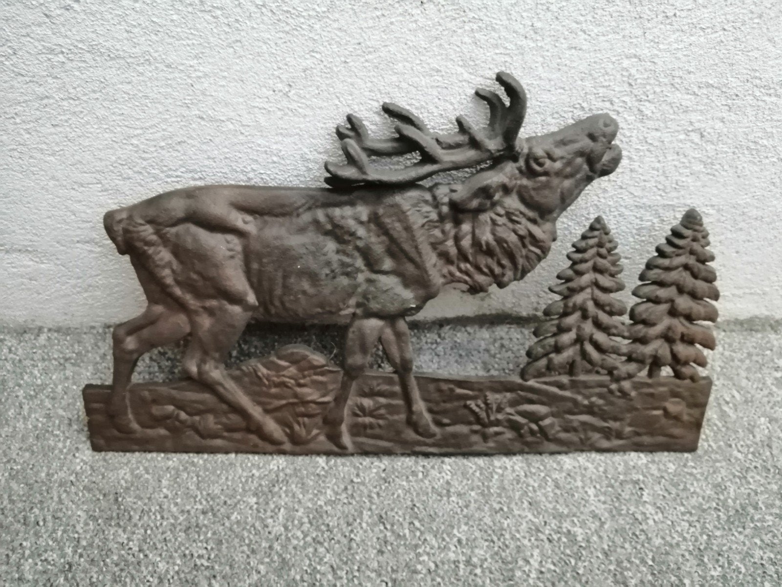 Gietijzeren Edelhert Wanddecoratie - 43x26 cm, Huis en Inrichting, Gebruikt, Ophalen of Verzenden, Landelijk, Metaal